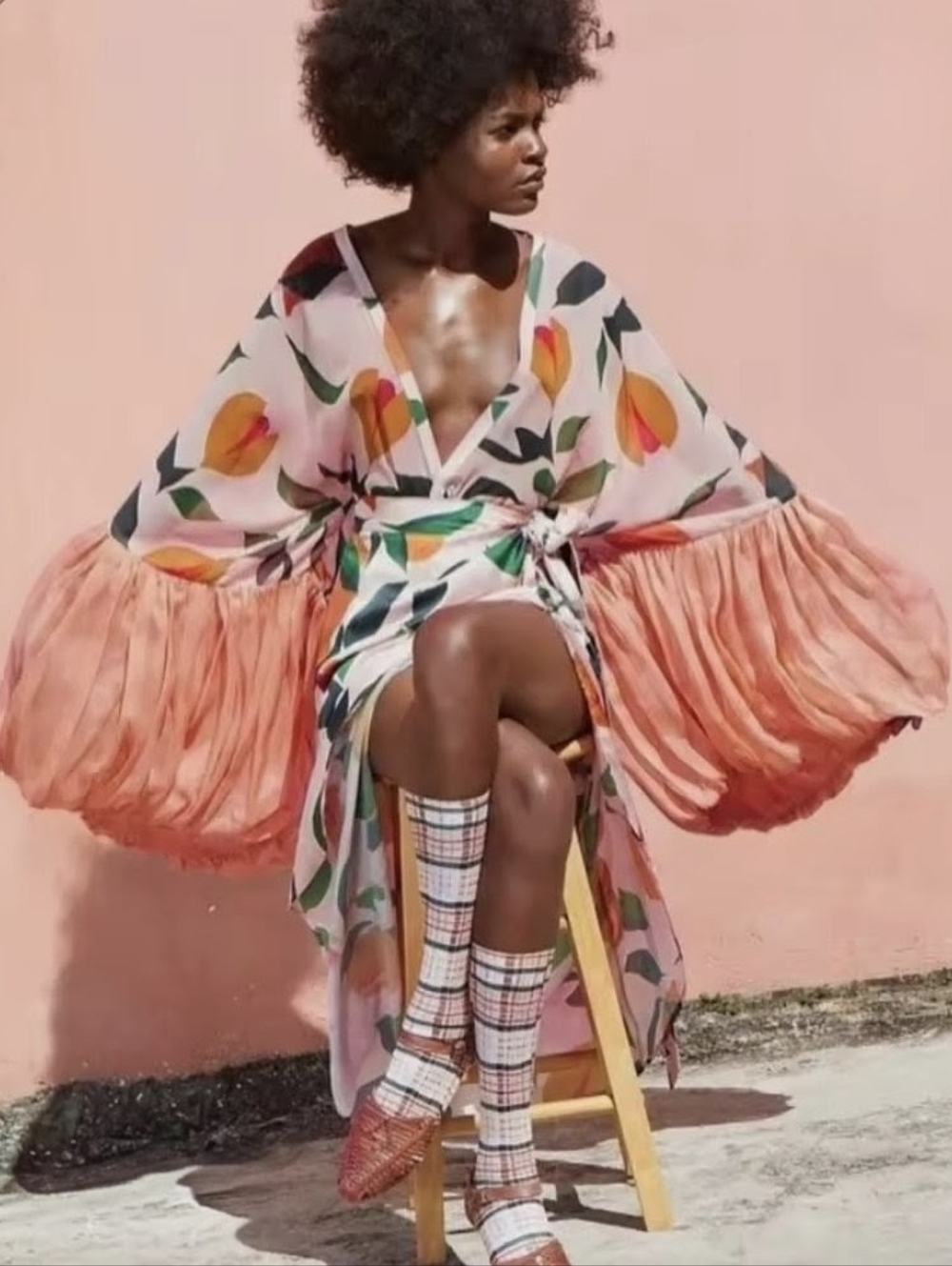 Big Peach Kimono Ruffle Robe NeW  OS